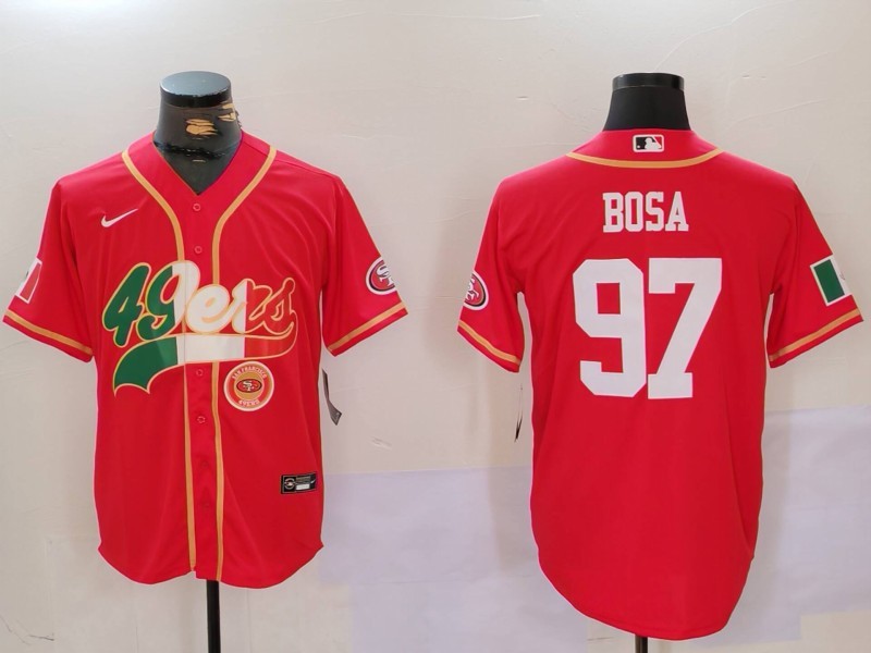 Men's San Francisco 49ers #97 Nick Bosa Red With Patch Cool Base Stitched Baseball Jersey