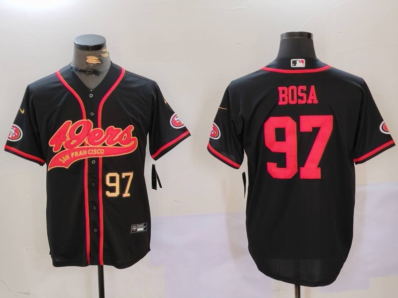 Men's San Francisco 49ers #97 Nick Bosa Black With Patch Cool Base Stitched Baseball Jersey 3