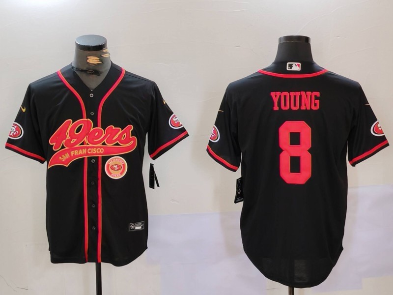 Men's San Francisco 49ers  #8 Steve Young Black With Patch Cool Base Stitched Baseball Jersey 1