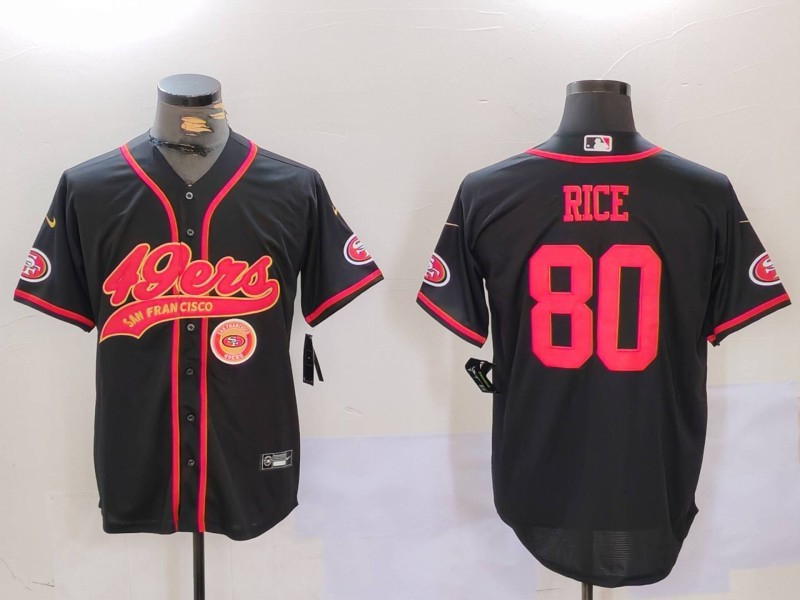 Men's San Francisco 49ers #80 Jerry Rice Black With Patch Cool Base Stitched Baseball Jersey