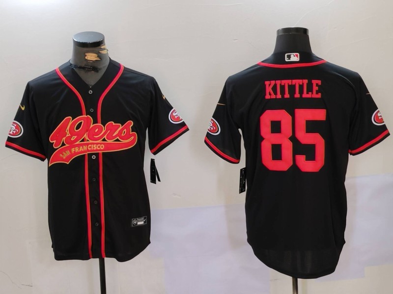 Men's San Francisco 49ers #85 George Kittle Black With Patch Cool Base Stitched Baseball Jersey