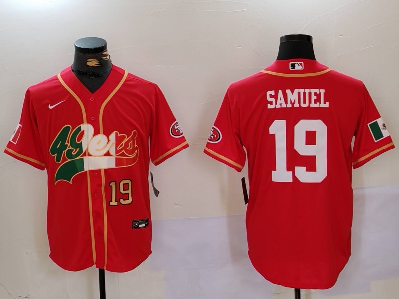 Men's San Francisco 49ers #19 Deebo Samuel Red With Patch Cool Base Stitched Baseball Jersey 3