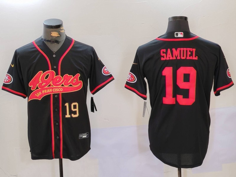 Men's San Francisco 49ers #19 Deebo Samuel Black With Patch Cool Base Stitched Baseball Jersey