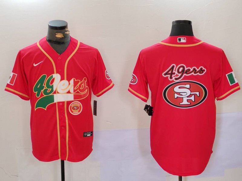 Men's San Francisco 49ers Team Big Logo Red With Patch Cool Base Stitched Baseball Jersey 3