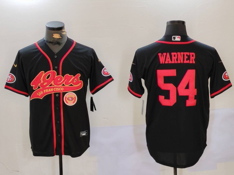 Men's San Francisco 49ers #54 Fred Warner Black With Patch Cool Base Stitched Baseball Jersey 5