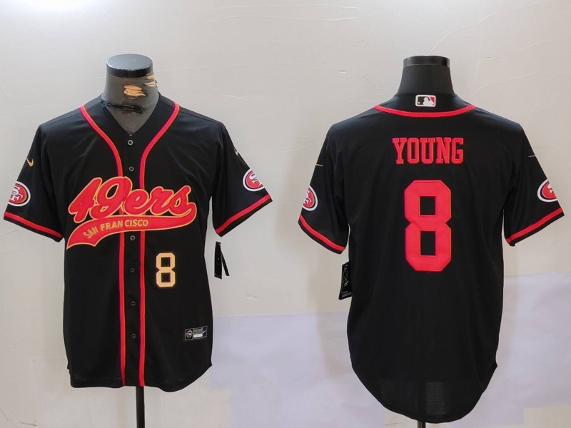 Men's San Francisco 49ers  #8 Steve Young Black With Patch Cool Base Stitched Baseball Jersey 3