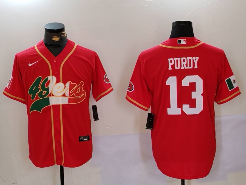 Men's San Francisco 49ers #13 Brock Purdy Red With Patch Cool Base Stitched Baseball Jersey 5