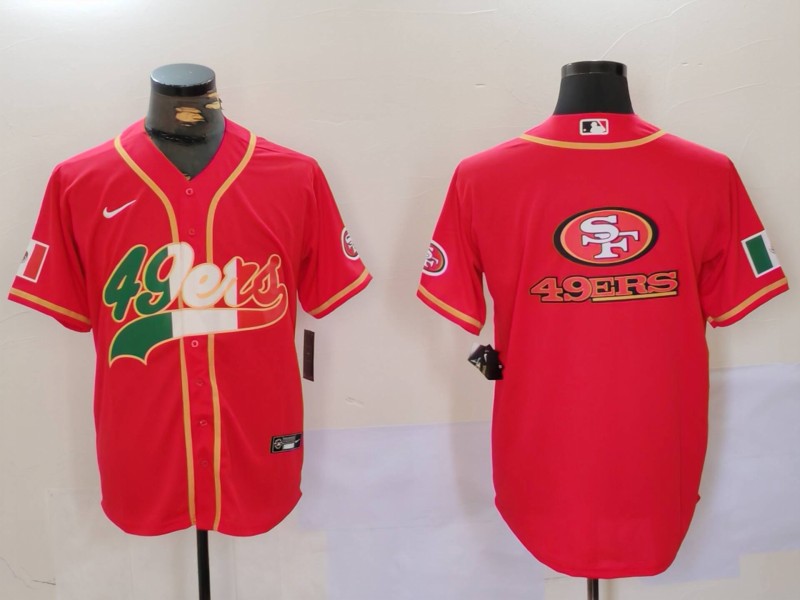 Men's San Francisco 49ers Team Big Logo Red With Patch Cool Base Stitched Baseball Jersey 5