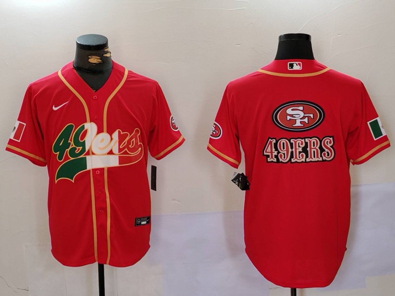 Men's San Francisco 49ers Team Big Logo Red With Patch Cool Base Stitched Baseball Jersey 1