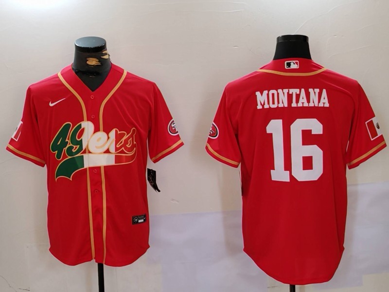 Men's San Francisco 49ers #16 Joe Montana Red With Patch Cool Base Stitched Baseball Jersey 8