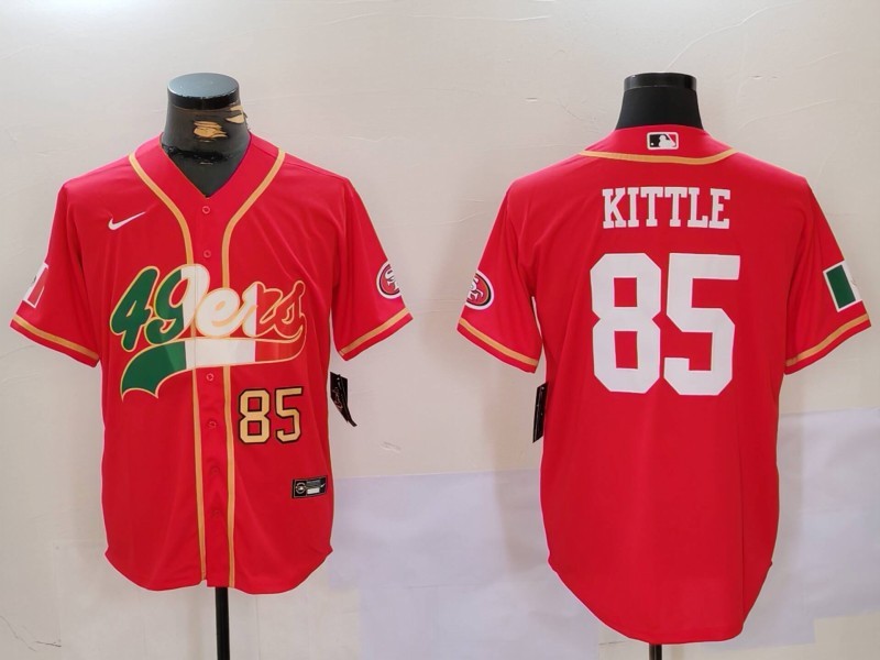 Men's San Francisco 49ers #85 George Kittle Red With Patch Cool Base Stitched Baseball Jersey 3