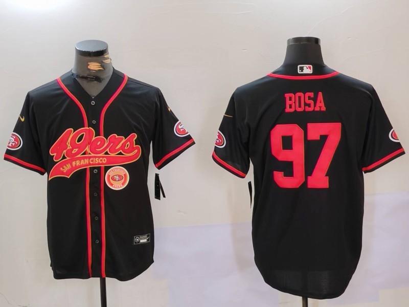 Men's San Francisco 49ers #97 Nick Bosa Black With Patch Cool Base Stitched Baseball Jersey