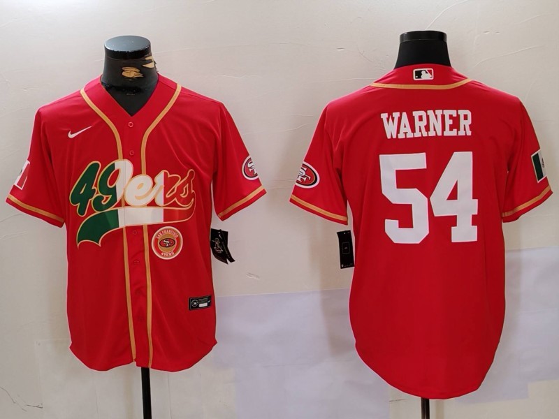 Men's San Francisco 49ers #54 Fred Warner Red With Patch Cool Base Stitched Baseball Jersey