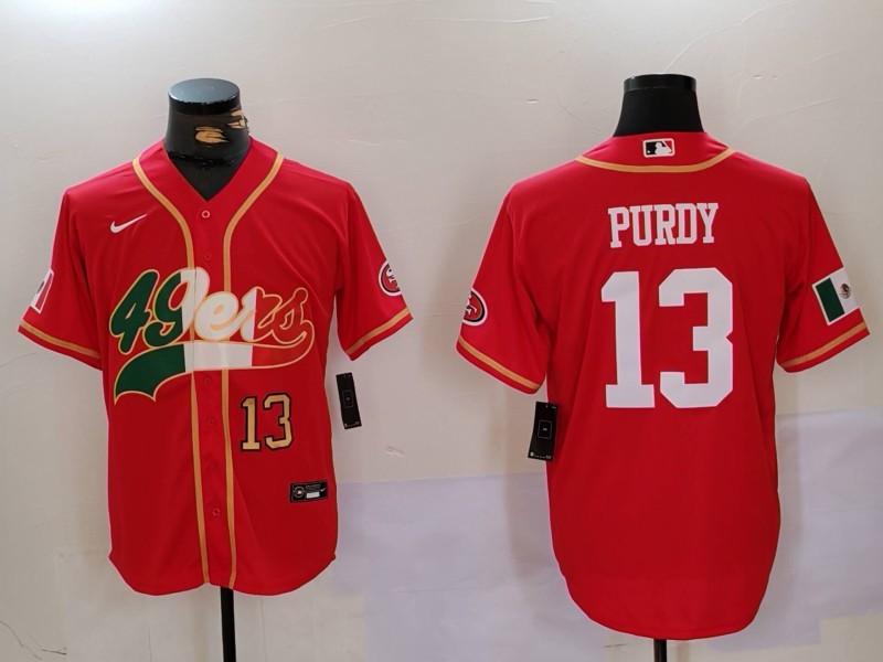 Men's San Francisco 49ers #13 Brock Purdy Red With Patch Cool Base Stitched Baseball Jersey 1