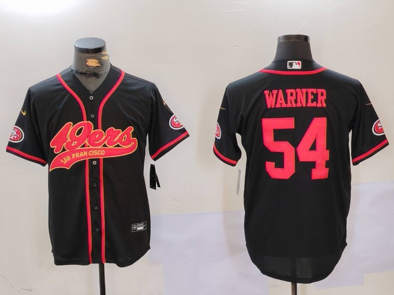 Men's San Francisco 49ers #54 Fred Warner Black With Patch Cool Base Stitched Baseball Jersey 2