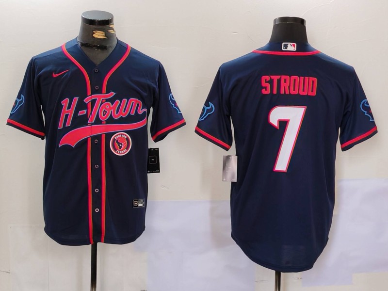 Men's Houston Texans #7 C.J. Stroud Navy With Patch Cool Base Stitched Baseball Jerseys