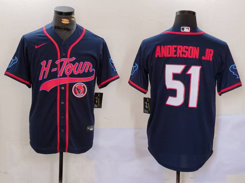 Men's Houston Texans #51 Will Anderson Jr. Navy With Patch Cool Base Stitched Baseball Jerseys