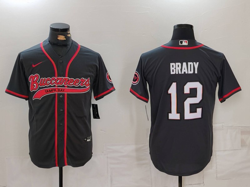 Men's Tampa Bay Buccaneers  #12 Tom Brady Black Cool Base Stitched Baseball Jersey