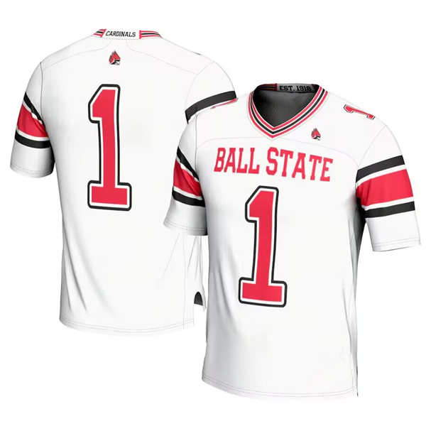 Men's Ball State Cardinals #1 White Stitched Football Jersey