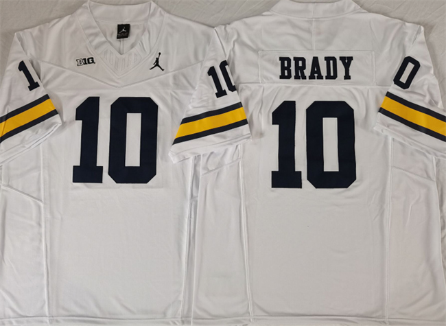 Men's Michigan Wolverines #10 Tom Brady White F.U.S.E Stitched Jersey