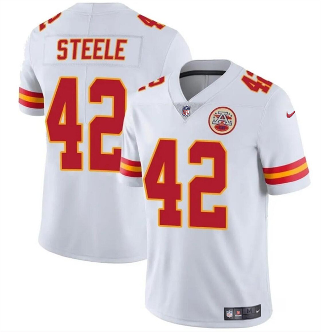 Youth Kansas City Chiefs #42 Carson Steele White Vapor Untouchable Limited Stitched Football Jersey