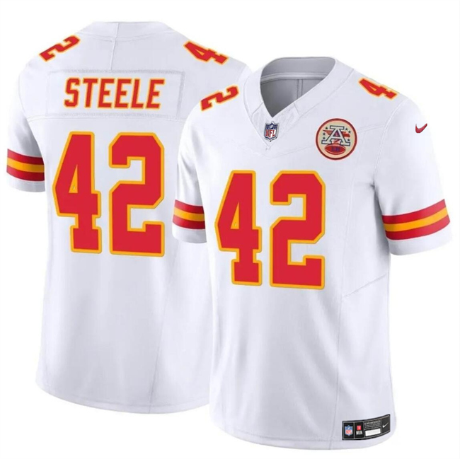 Youth Kansas City Chiefs #42 Carson Steele White 2023 F.U.S.E Vapor Untouchable Limited Stitched Football Jersey