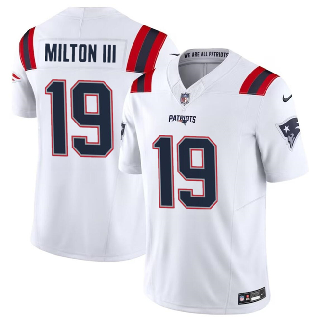 Youth New England Patriots #19 Joe Milton III White 2024 F.U.S.E Vapor Limited Stitched Football Jersey