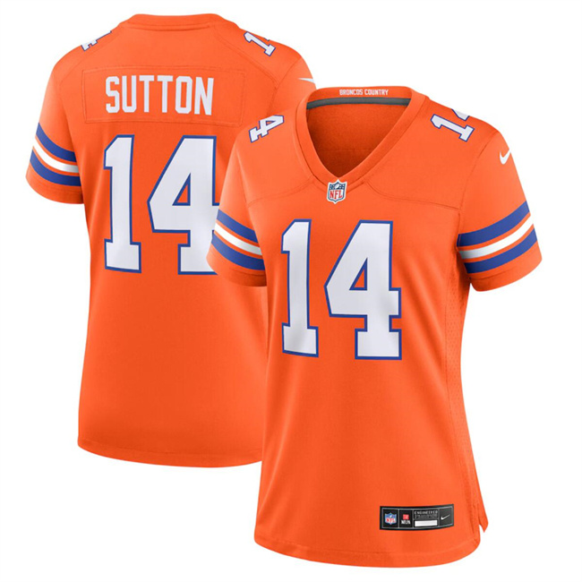 Women's Denver Broncos #14 Courtland Sutton Orange Mile High Collection 1977 Throwback Stitched Jersey(Run Small)