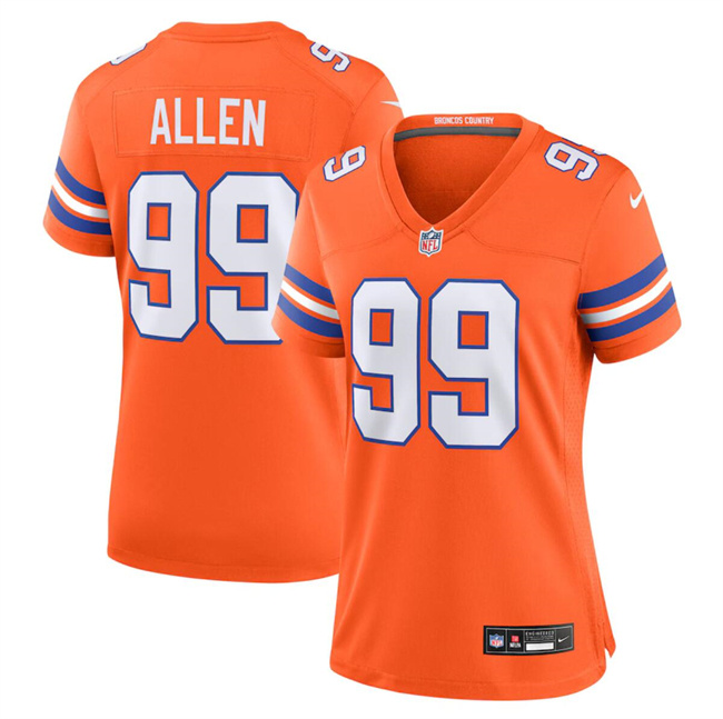 Women's Denver Broncos #99 Zach Allen Orange Mile High Collection 1977 Throwback Stitched Jersey(Run Small)