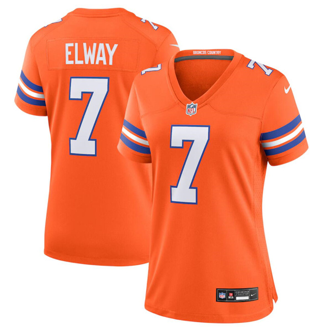 Women's Denver Broncos #7 John Elway Orange Mile High Collection 1977 Throwback Stitched Jersey(Run Small)