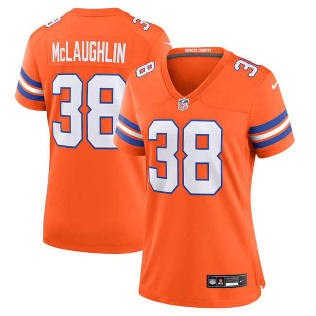 Women's Denver Broncos #38 Jaleel McLaughlin Orange Mile High Collection 1977 Throwback Stitched Jersey(Run Small)