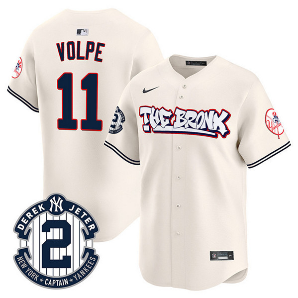 Men's New York Yankees #11 Anthony Volpe Cream The Bronx Graffiti V2 Vapor Limited Stitched Baseball Jersey