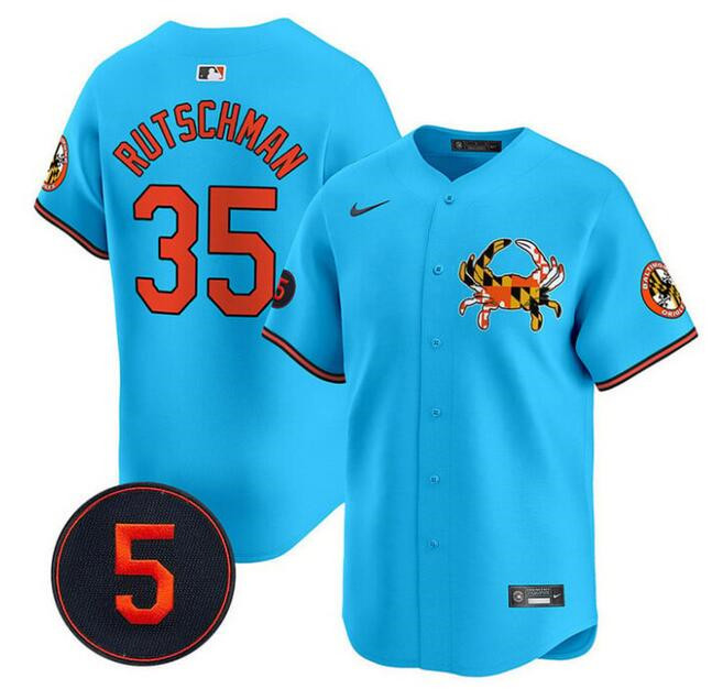 Men's Baltimore Orioles #35 Adley Rutschman Blue With Patch Vapor Premier Limited Stitched Baseball Jersey