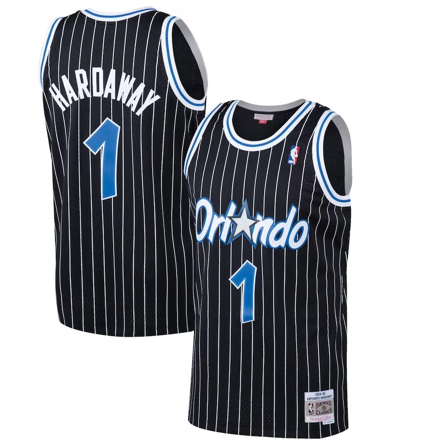 Men's Orlando Magic #1 Penny Hardaway Black Throwback 1994-95 Hardwood Classics Swingman Jersey