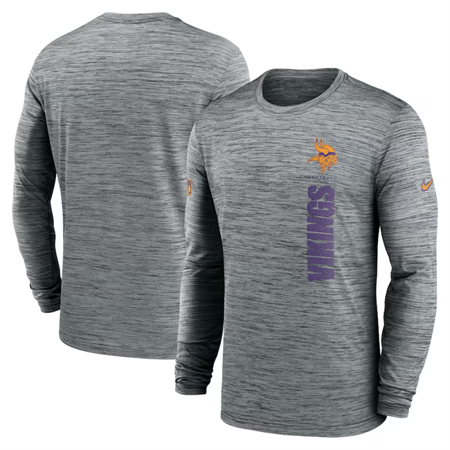 Men's Minnesota Vikings Grey 2024 Sideline Team Velocity Performance Long Sleeve T-Shirt