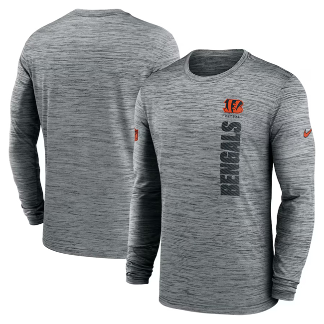 Men's Cincinnati Bengals Grey 2024 Sideline Team Velocity Performance Long Sleeve T-Shirt