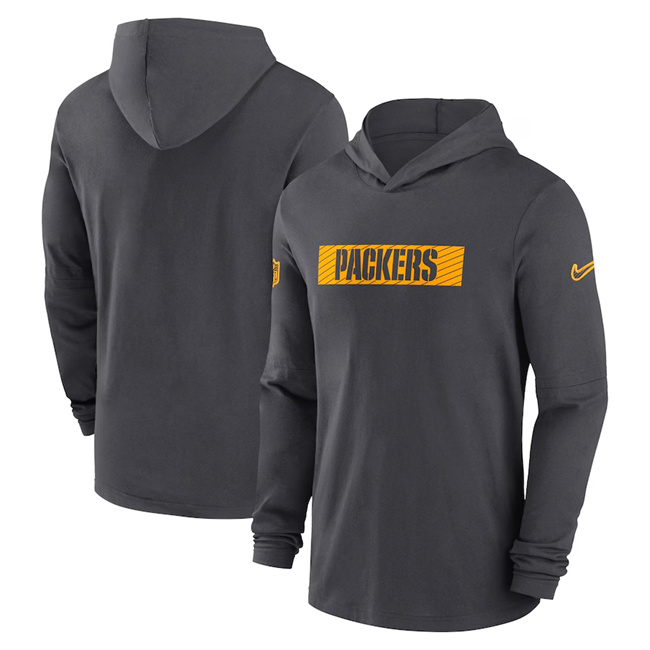 Men's Green Bay Packers Charcoal Sideline Performance Hoodie