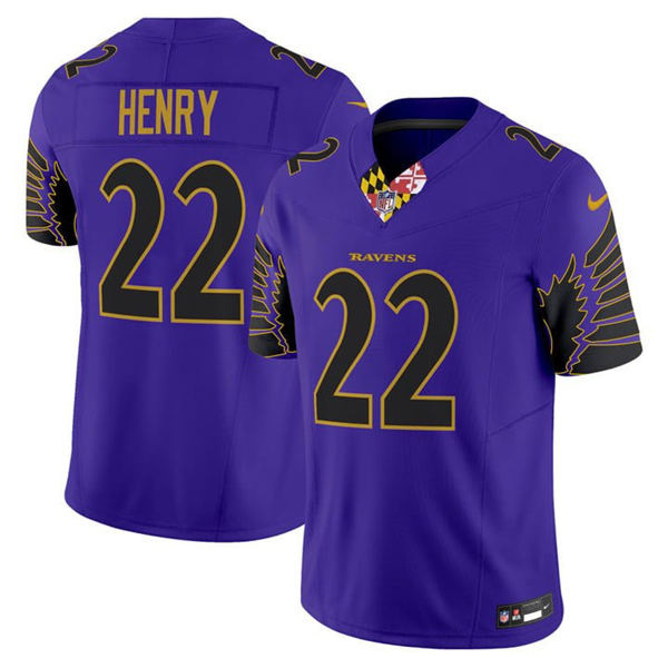 Men's Baltimore Ravens #22 Derrick Henry Purple 2024 F.U.S.E. Vapor Limited Stitched Football Jersey