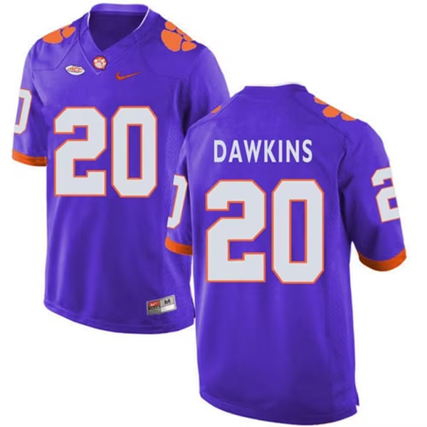 Men's Clemson Tigers #20 Brian Dawkins Purple Stitched Football Jersey