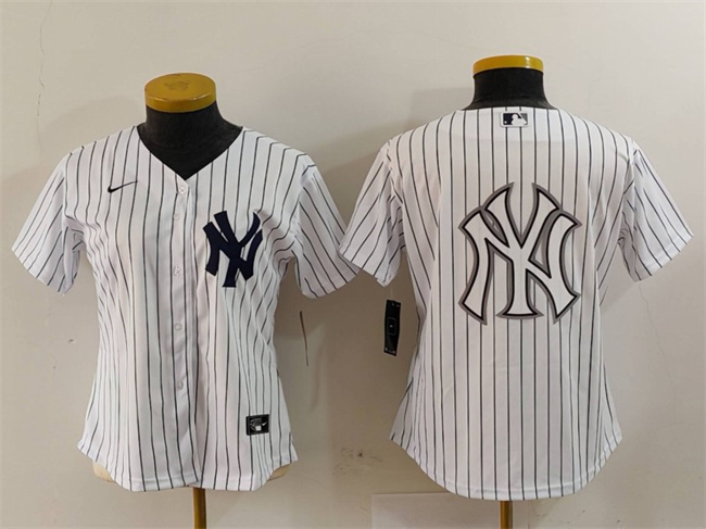 Women's New York Yankees White Team Big Logo Cool Base Stitched Baseball MLB Jersey(Run Small)