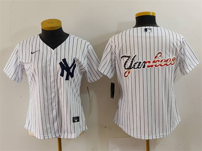 Women's New York Yankees White Team Big Logo Cool Base Stitched Baseball Jerseys(Run Small)