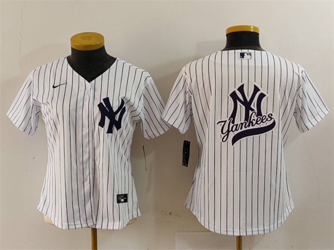 Women's New York Yankees White Team Big Logo Cool Base MLB Stitched Baseball Jersey(Run Small)