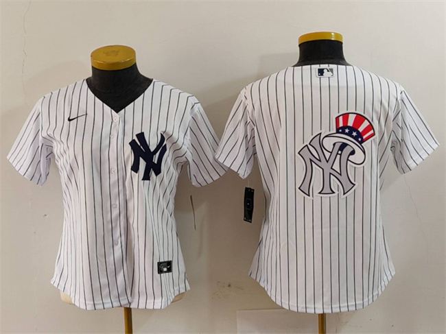 Women's New York Yankees White Team Big Logo Cool Base Nike Stitched Baseball Jersey(Run Small)