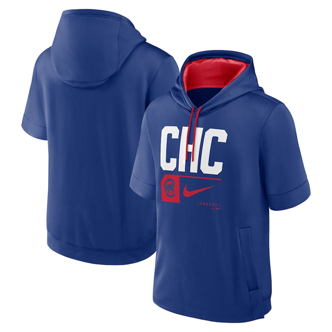 Men's Chicago Cubs Royal Tri Code Lockup Short Sleeve Pullover Hoodie