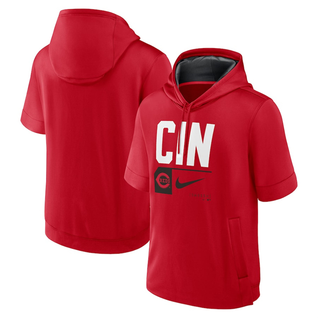 Men's Cincinnati Reds Red Tri Code Lockup Short Sleeve Pullover Hoodie