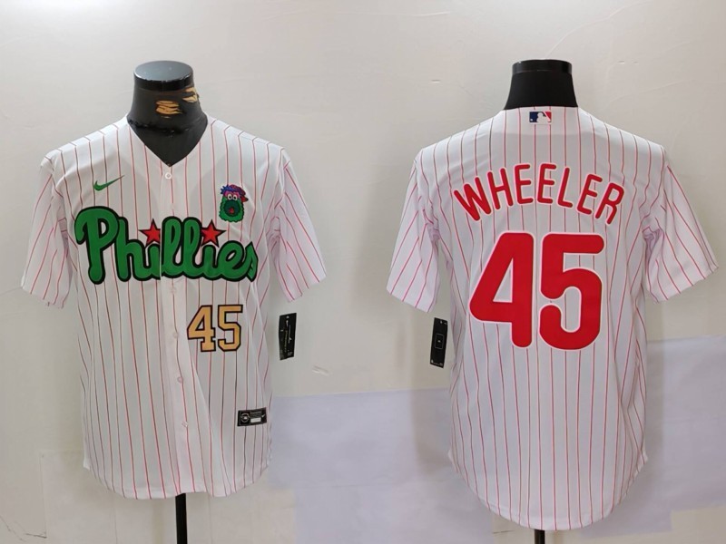 Men's Philadelphia Phillies #45 Zack Wheeler White Green Cool Base Stitched Jerseys