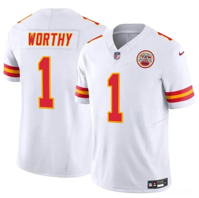 Men’s Kansas City Chiefs #1 Xavier Worthy White 2023 F.U.S.E Vapor Untouchable Limited Stitched Football Jersey