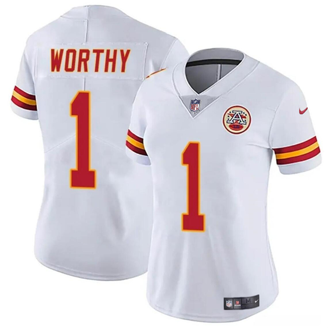 Women's Kansas City Chiefs #1 Xavier Worthy White Vapor Untouchable Limited Stitched Jersey(Run Small)