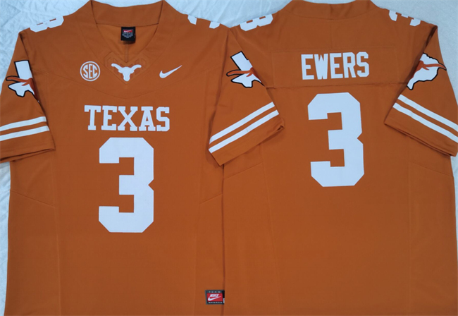 Men's Texas Longhorns #3 Quinn Ewers Orange F.U.S.E Stitched Jersey