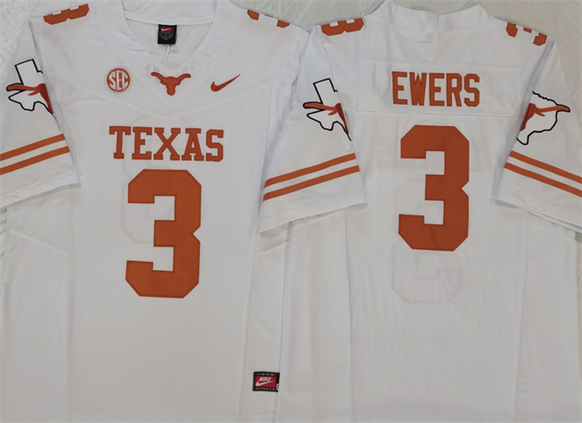 Men's Texas Longhorns #3 Quinn Ewers White F.U.S.E Stitched Jersey